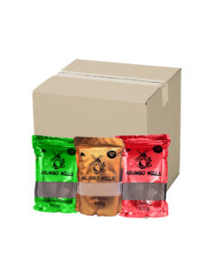 Carton of mixed Akumbo Mills products